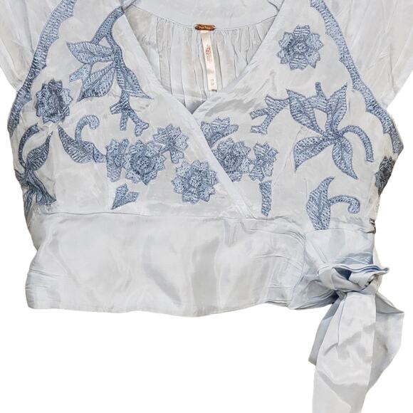 Free People Womens XS Sahara Embroidered Crop Top Blue NEW - Picture 6 of 14